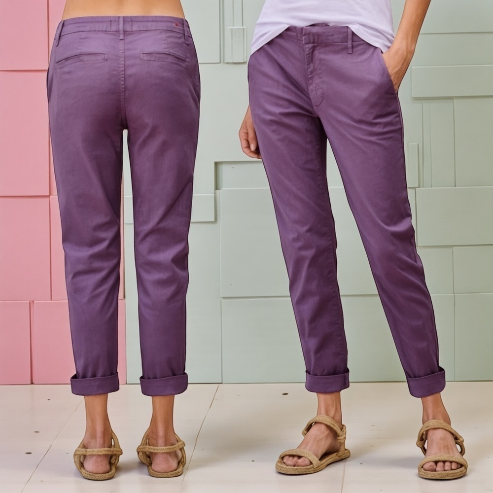 Sundry Anthropologie Women’s Stripe Roll-Up Boho Trouser In Eggplant Size 28